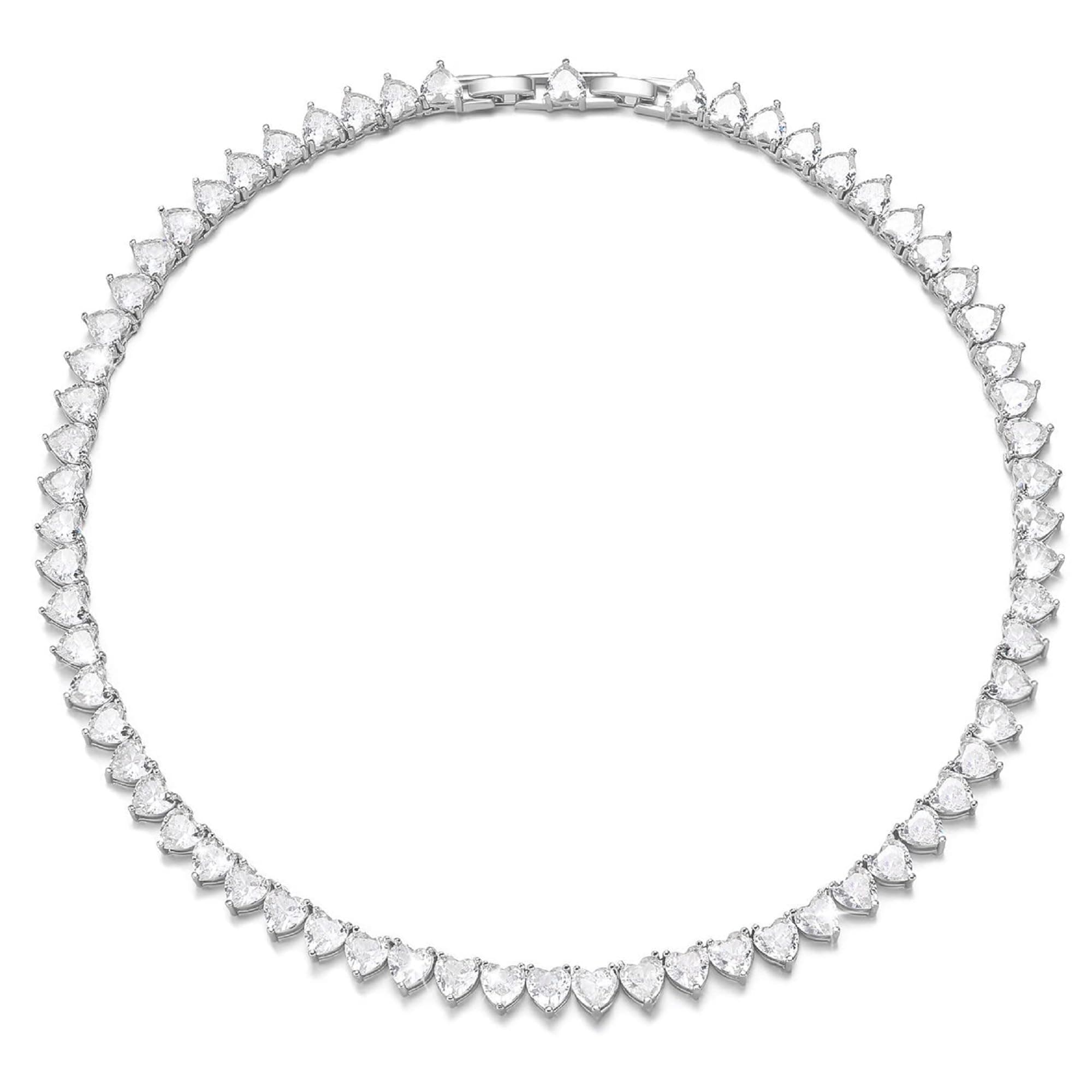 FEEL STYLE Ice Out 18K White Gold Plated Diamond Tennis Necklace - 16-18inch