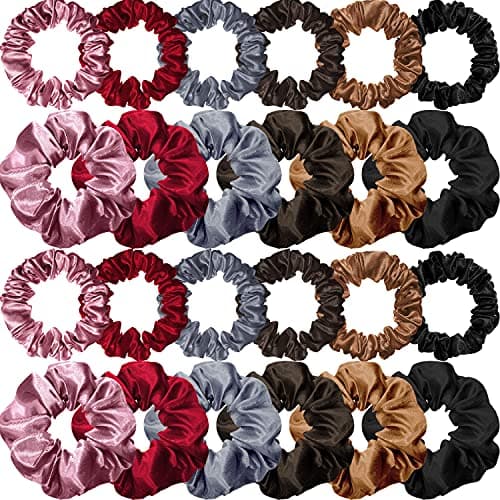 Satin Hair Scrunchies Set for Women Girls, 24 Pieces in 2 Sizes, Cream White