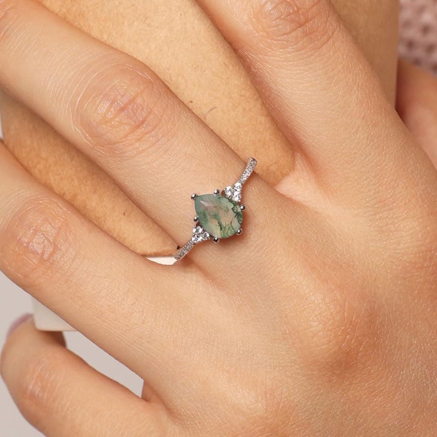Aquatic Agate Promise Ring - Women's Sterling Silver Jewelry