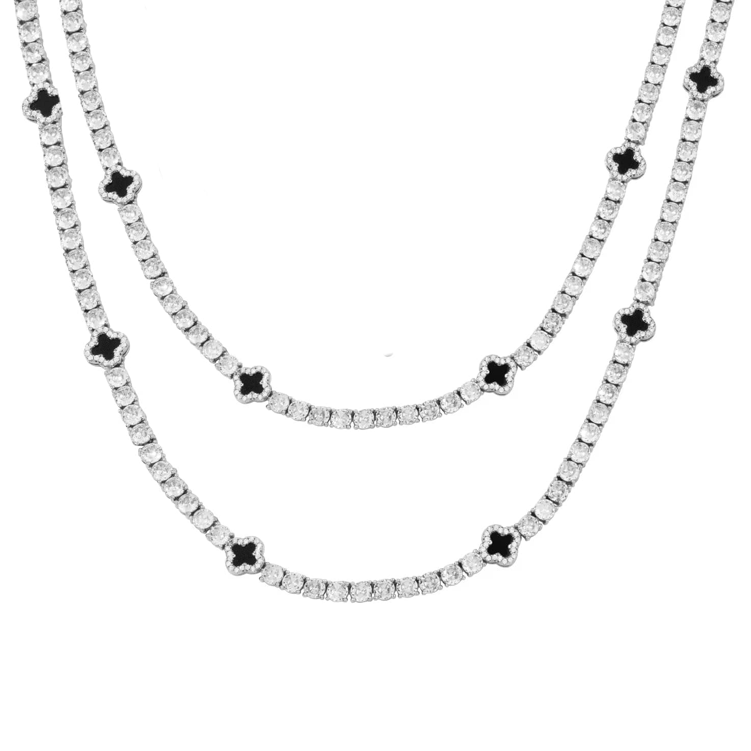 LuxeFlex White Gold Plated 4mm Four Leaf Tennis Chain with 5A Zircon Stones Hip Hop Bling Necklace