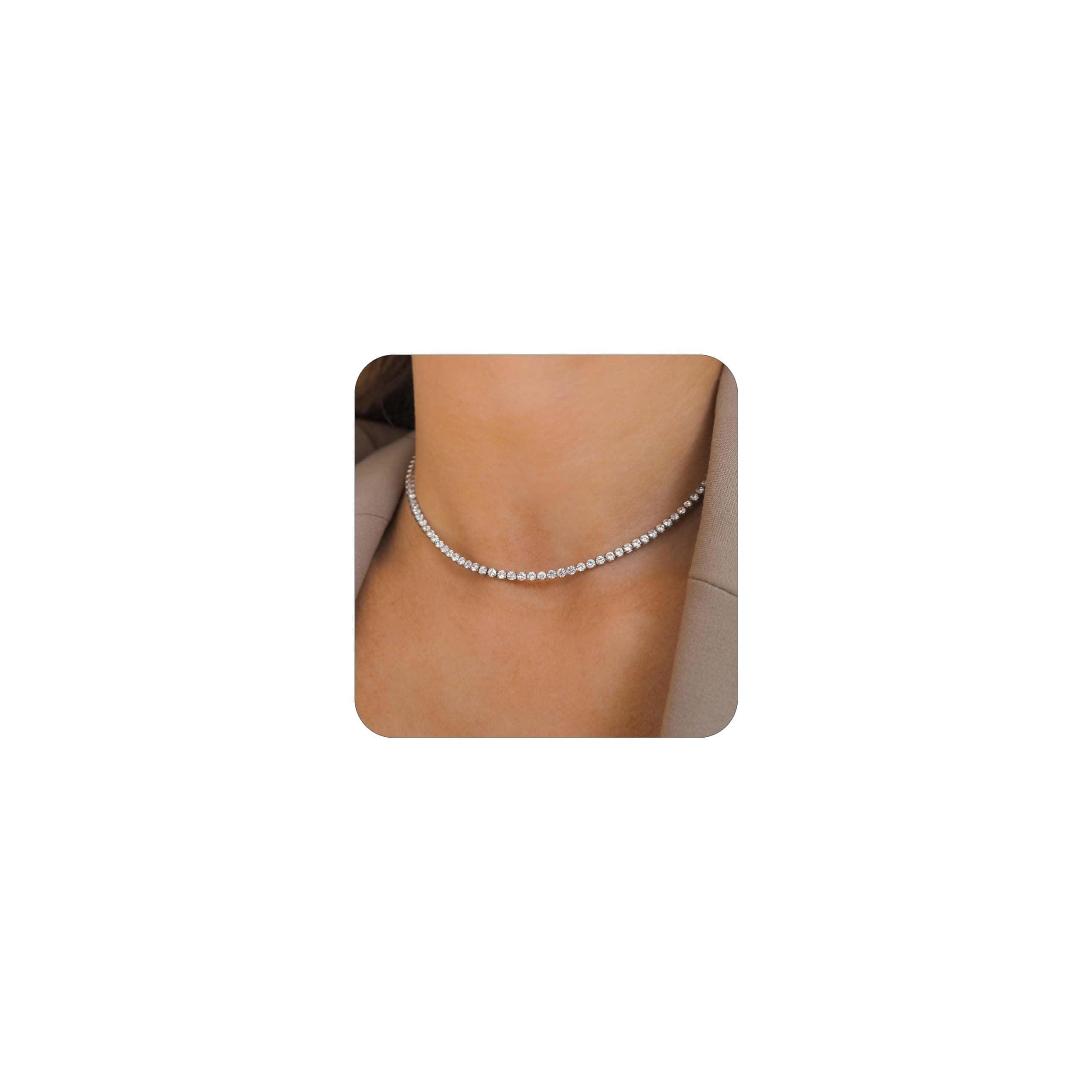 FISSEN JEWELRY Women's 14K Gold/Silver Plated Diamond Choker Necklace