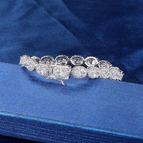 18K White Gold Heart Tennis Bracelet for Women, Size 6-8 inches