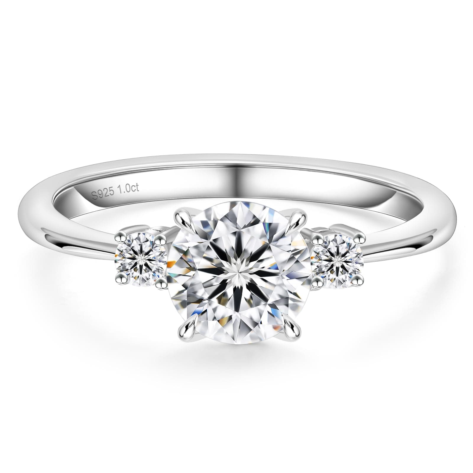 KRKC&CO 1.0 CT 3 Stones Moissanite Engagement Rings, D Color VVS1 Clarity, White Gold Plated S925Sterling Silver