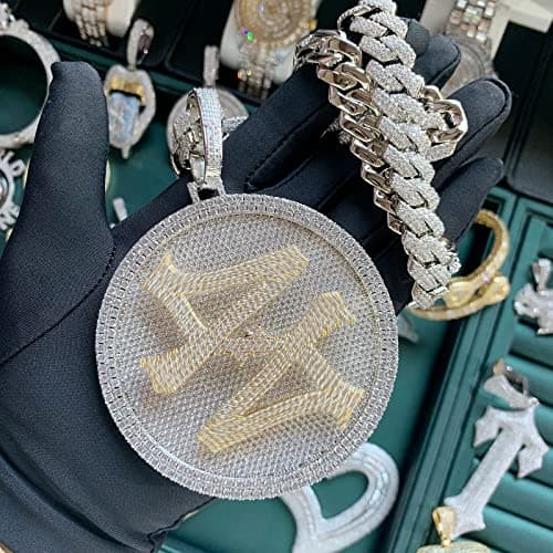 ICEDIAMOND 14K Gold Plated Hip Hop Rotating Medal Pendant with Cubian Link Chain, Super Sparkling CZ Necklace for Men