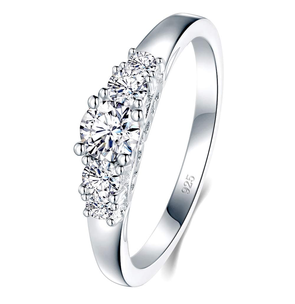 BORUO 925 Sterling Silver Eternity Engagement Wedding Band with CZ