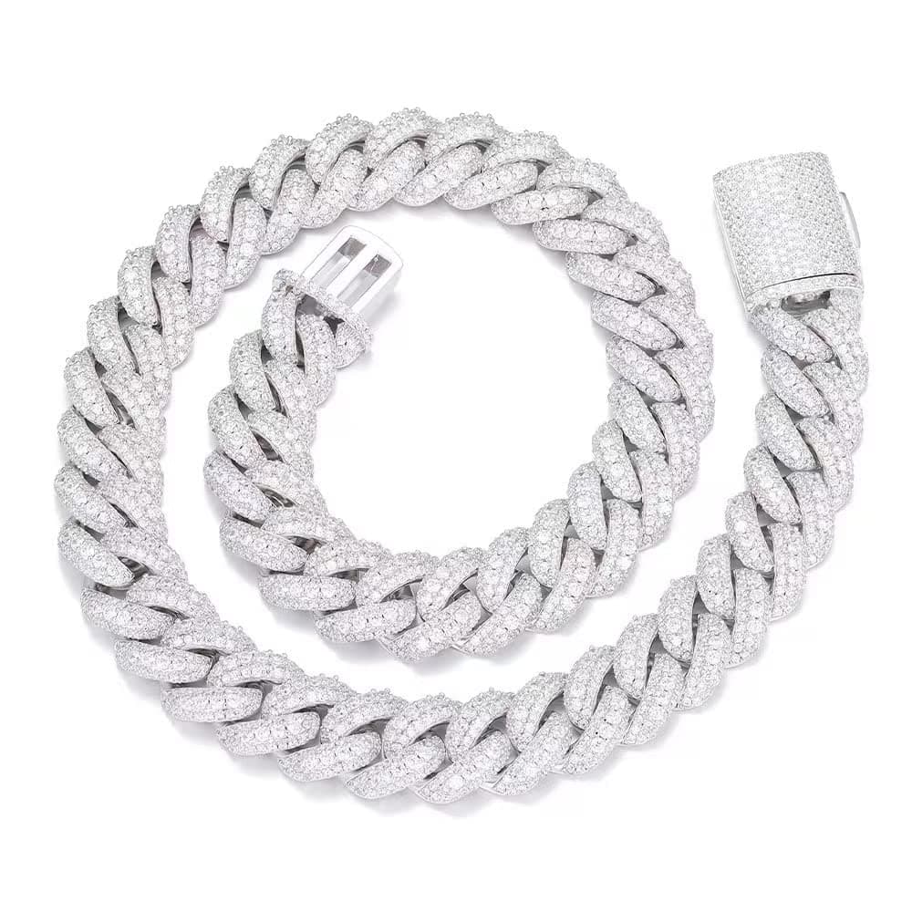 OLVLUS 18K White Gold Plated Iced Out Cuban Link Chain Necklace