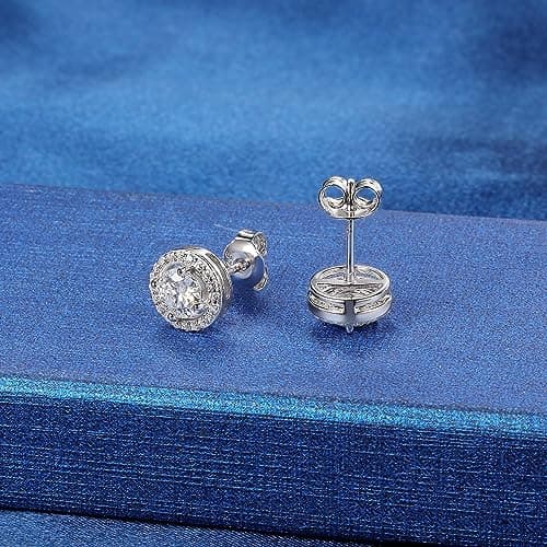 MDFUN Moissanite Halo Stud Earrings 5mm 1Ct for Women Men