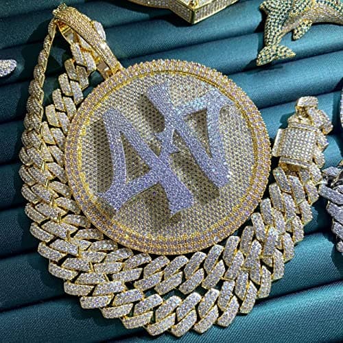 ICEDIAMOND 14K Gold Plated Hip Hop Rotating Medal Pendant with Cubian Link Chain, Super Sparkling CZ Necklace for Men