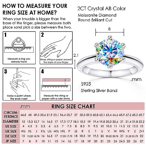 Michooyel Women's 2CT Moissanite Engagement Ring, D Color VVS1 Simulated 925 Sterling Silver