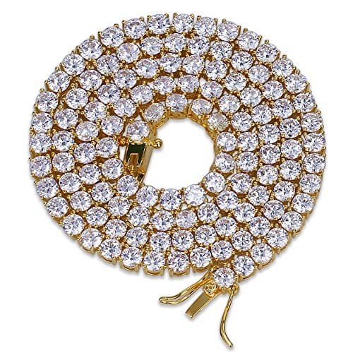 JINAO Iced Out 18K Gold Plated Lab Diamond Tennis Chain Necklace for All