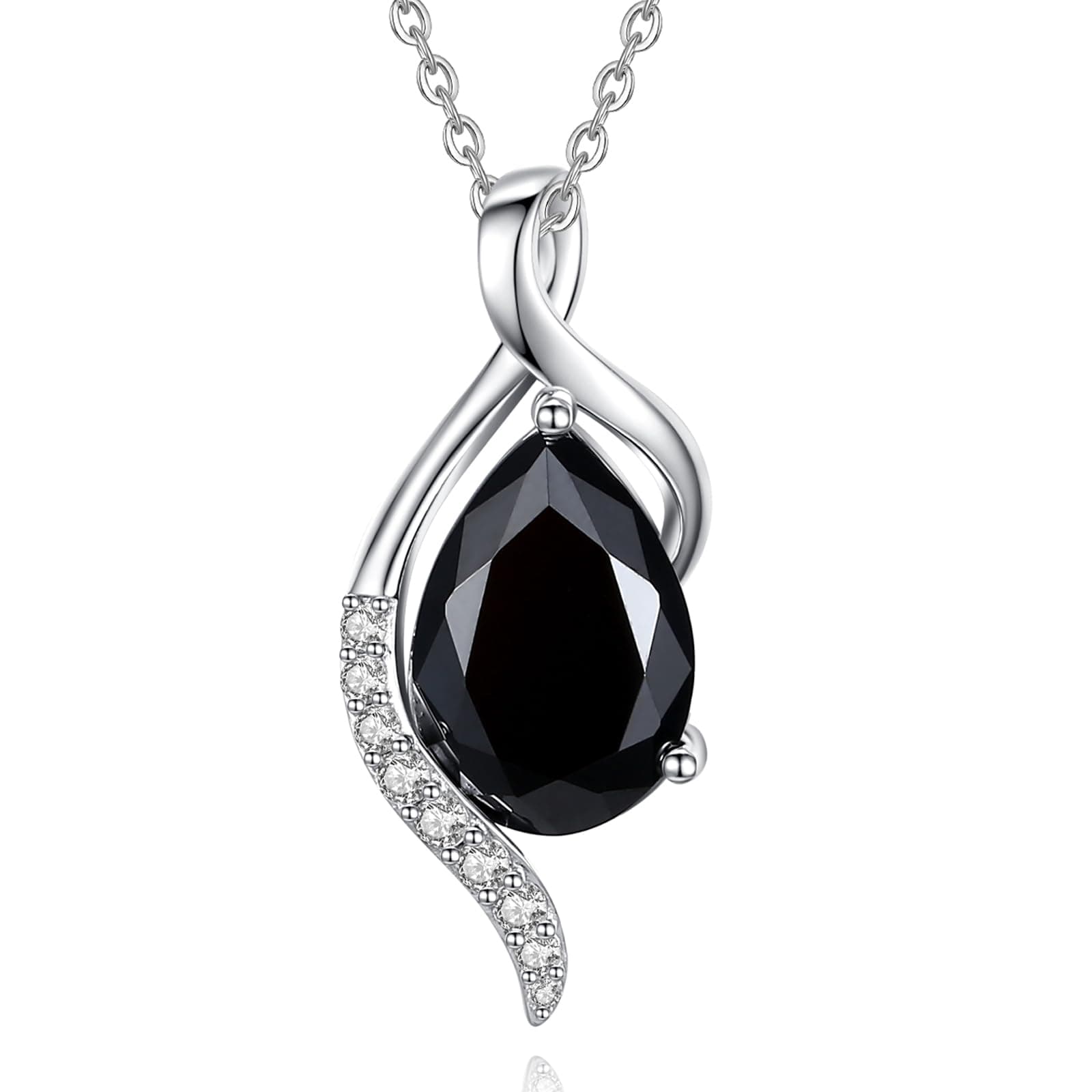 FANCIME Teardrop CZ Sterling Silver Birthstone Necklace for Women, 16+2" Inches, Gentle Love Gift for Mom