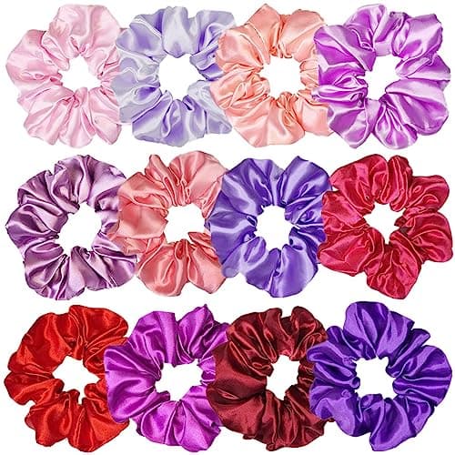 12 Pcs Satin Silk Hair Scrunchies for Women and Girls
