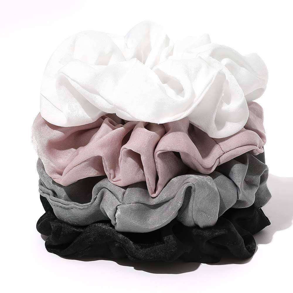 Ivyu Silk Satin Scrunchies - Soft No-Hurt Hair Bands for Women White Black Gray Pink