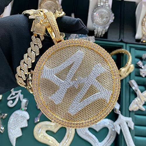 ICEDIAMOND 14K Gold Plated Hip Hop Rotating Medal Pendant with Cubian Link Chain, Super Sparkling CZ Necklace for Men