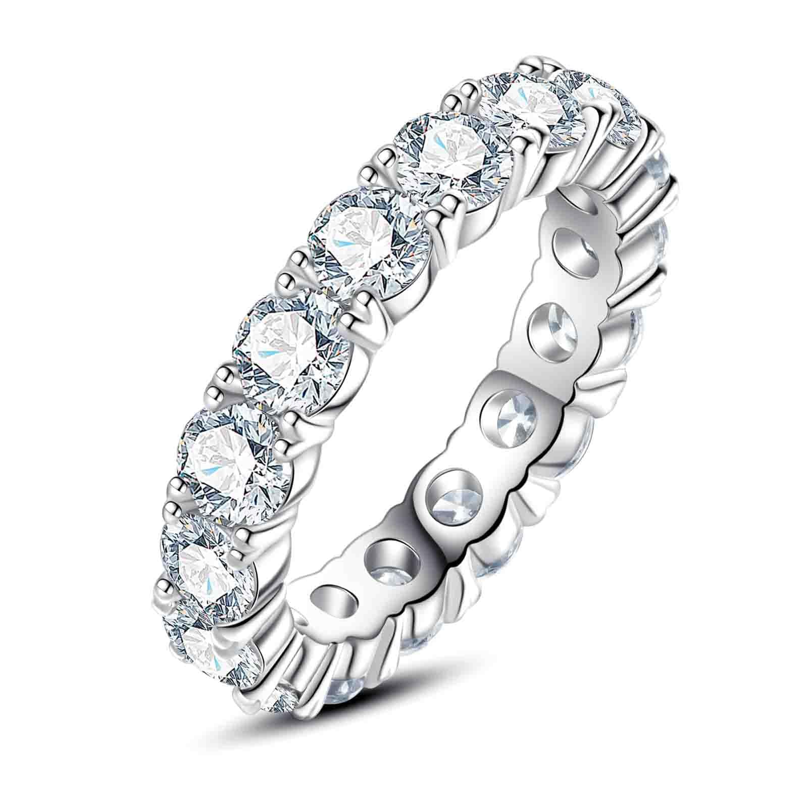Gobaalele 5A Grade Round/Cushion Cut Cubic Zirconia Eternity Ring for Women