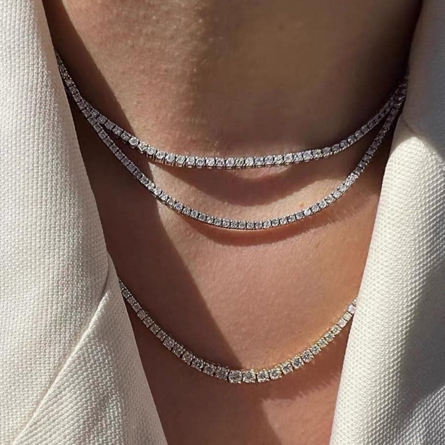 Zsllzm Women & Men 4/5mm 1 Row Prong-Setting Stainless Steel Cubic Zirconia Tennis Chain Necklace with Gift Box