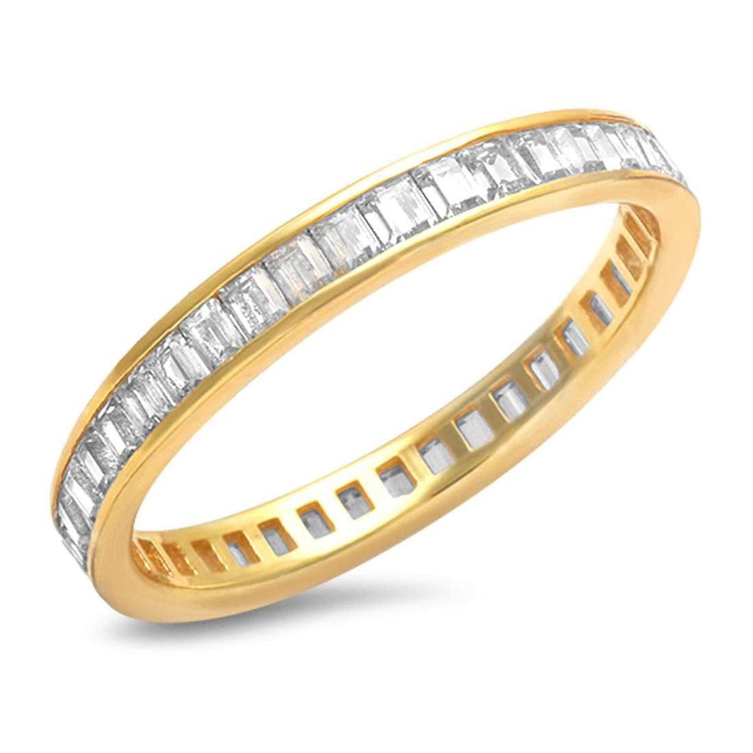 Blue Apple Co. 925 Sterling Silver Yellow Tone Baguette CZ Wedding Band Ring