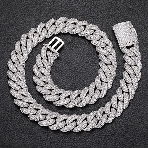 OLVLUS 18K White Gold Plated Iced Out Cuban Link Chain Necklace