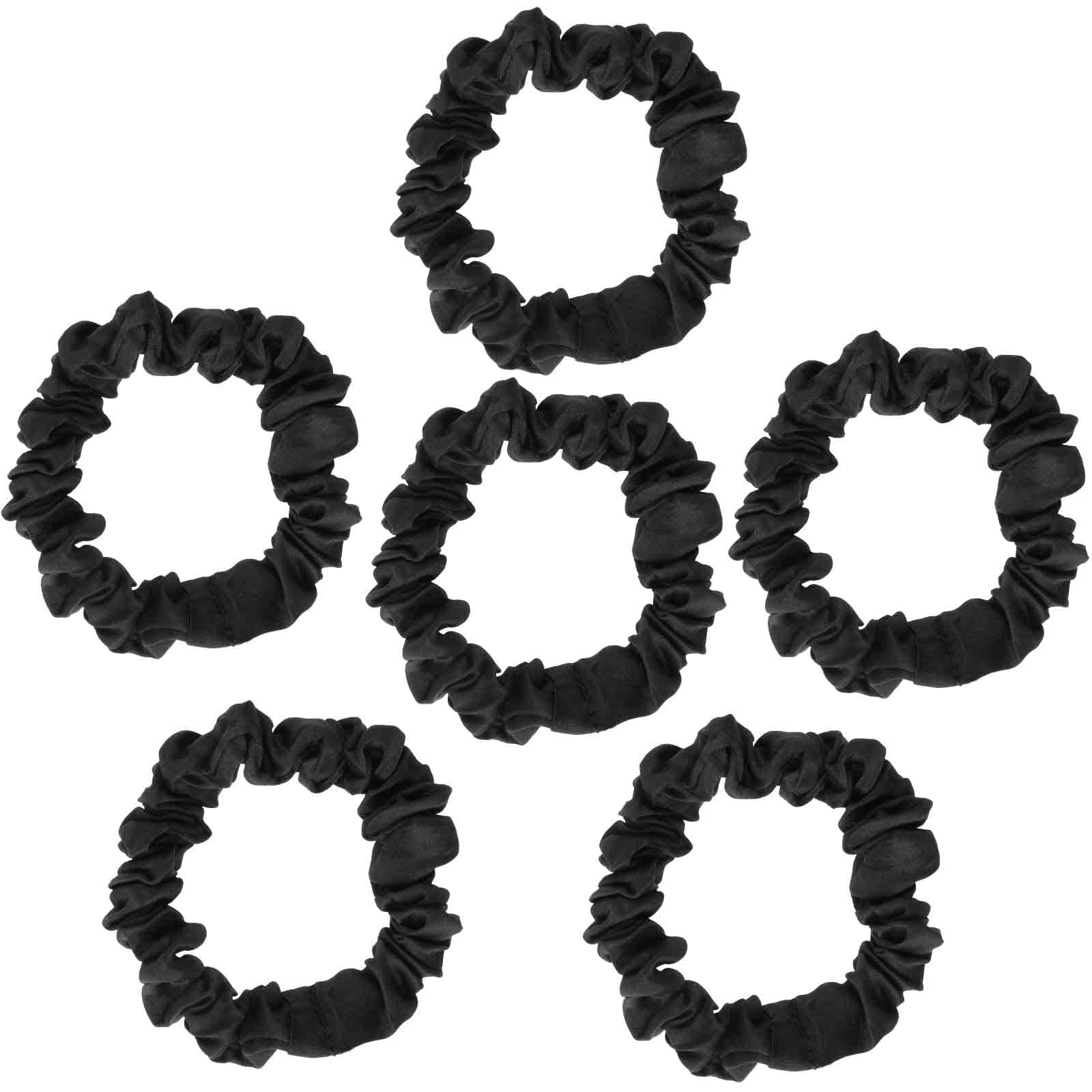 6pcs Luxury Black Satin Scrunchies for Thick Curly Hair