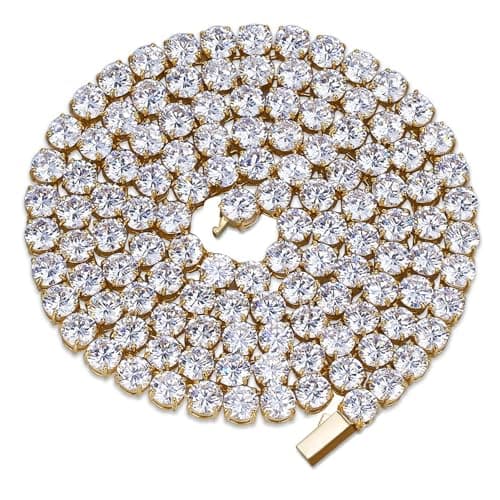 JINAO 18K Gold Plated 6MM Tennis Chain Necklace with Lab Simulated Diamond Chain for Men & Women