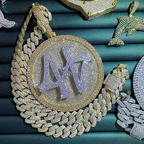 ICEDIAMOND 14K Gold Plated Hip Hop Rotating Medal Pendant with Cubian Link Chain, Super Sparkling CZ Necklace for Men