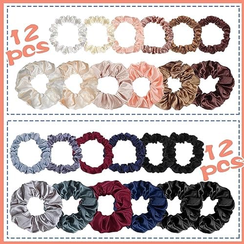 Pengxiaomei 24pcs Satin Hair Scrunchies, 2 Sizes, Silk Elastic Bands for Women & Girls