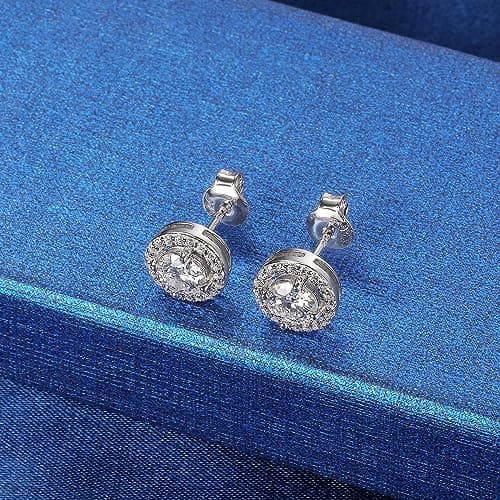 MDFUN Moissanite Halo Stud Earrings 5mm 1Ct for Women Men