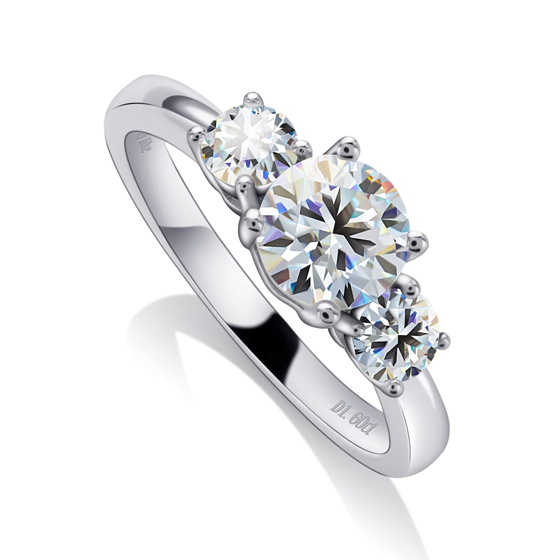 1.6 Carat 3 Stone Ladylike Moissanite Engagement Ring for Women Size 5-11