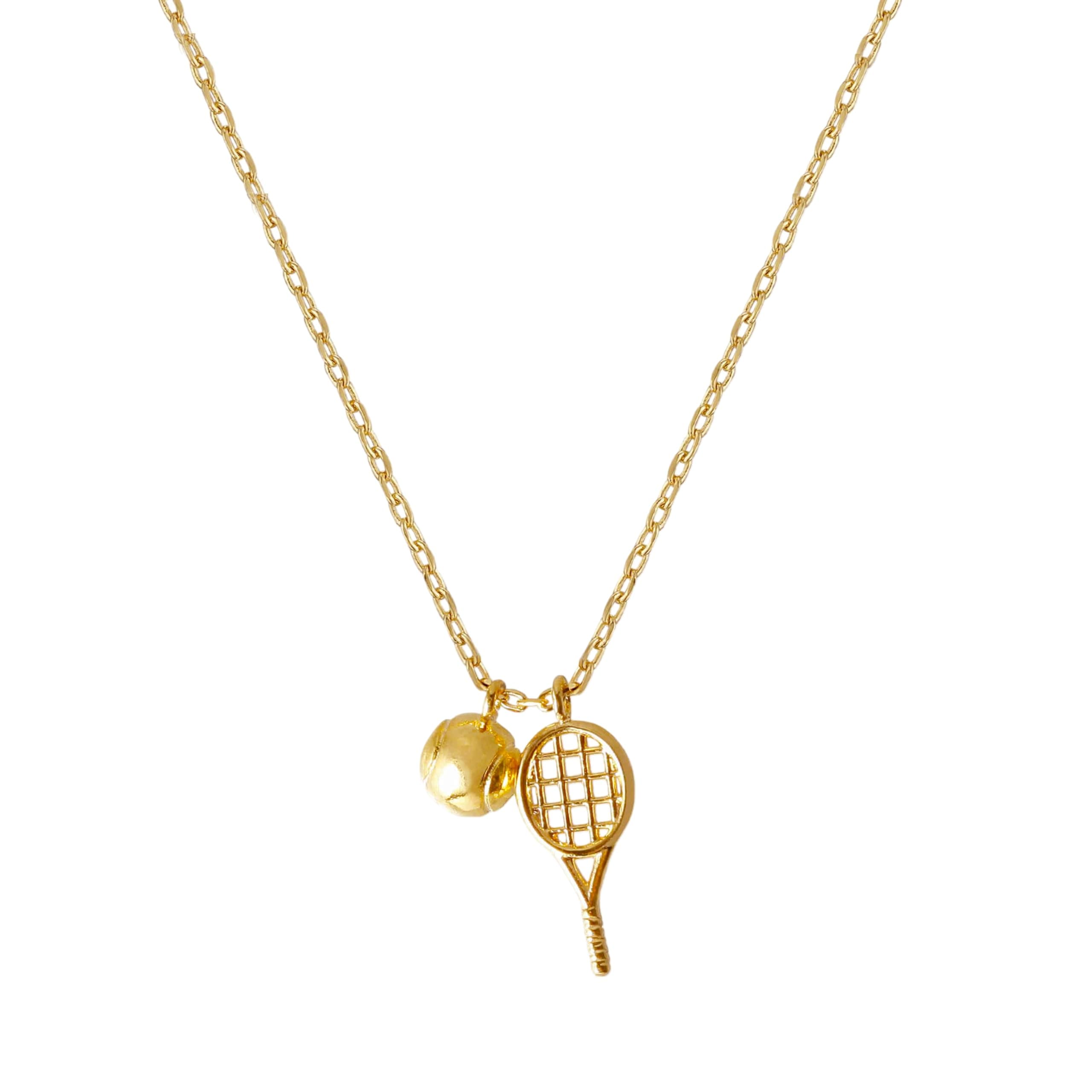 Omnzon 18K Gold Dipped Tennis Racket Necklace with Ball Charm