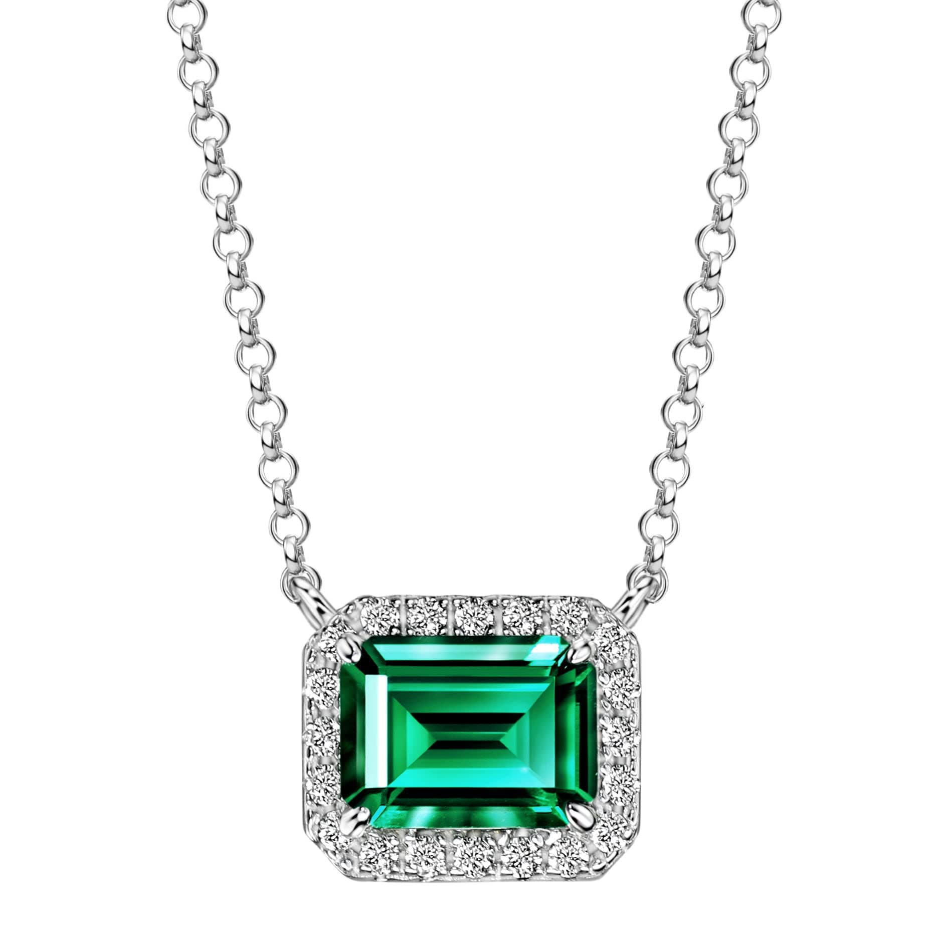 Michooyel 925 Sterling Silver Lab-grown Emerald Pendant Necklace for Women