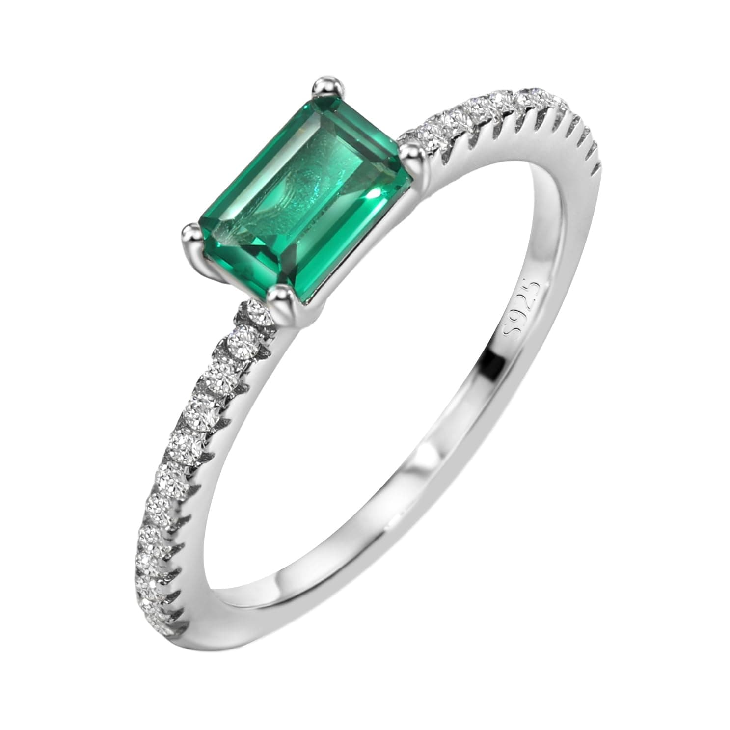 Michooyel 4x6mm S925 Sterling Silver Emerald Engagement Ring Cubic Zirconia Fine Jewelry