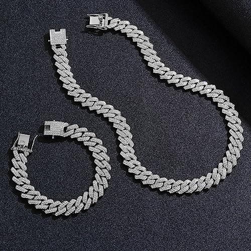 Jacruces Mens Silver Cuban Link Chain Necklace Hip Hop Jewelry