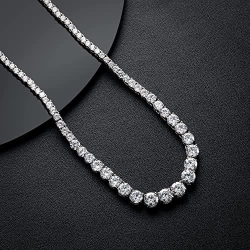 MDFUN Graduated Round Cut Cubic Zirconia Tenni Necklace for Women and Men