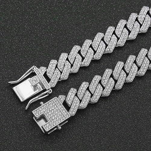 Jacruces Mens Silver Cuban Link Chain Necklace Hip Hop Jewelry