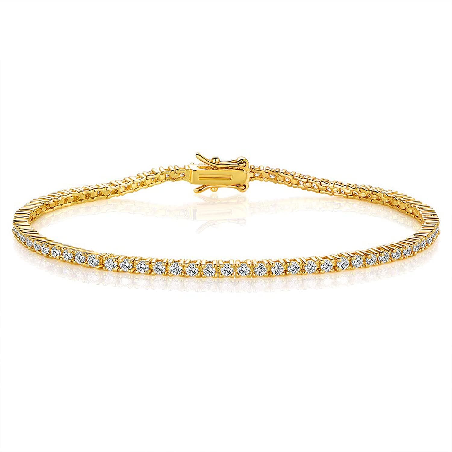Gemsme 2.0MM Tennis Bracelet for Women and Men, 18K Gold Plated Cubic Zirconia Tennis Bracelet