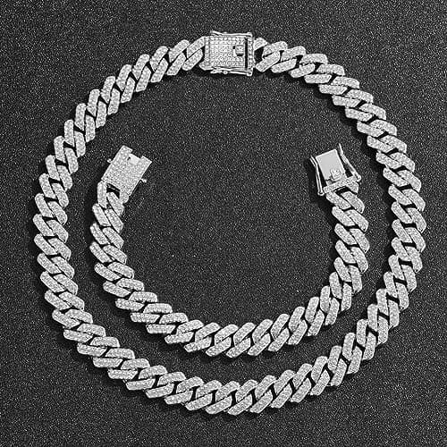 Jacruces Mens Silver Cuban Link Chain Necklace Hip Hop Jewelry