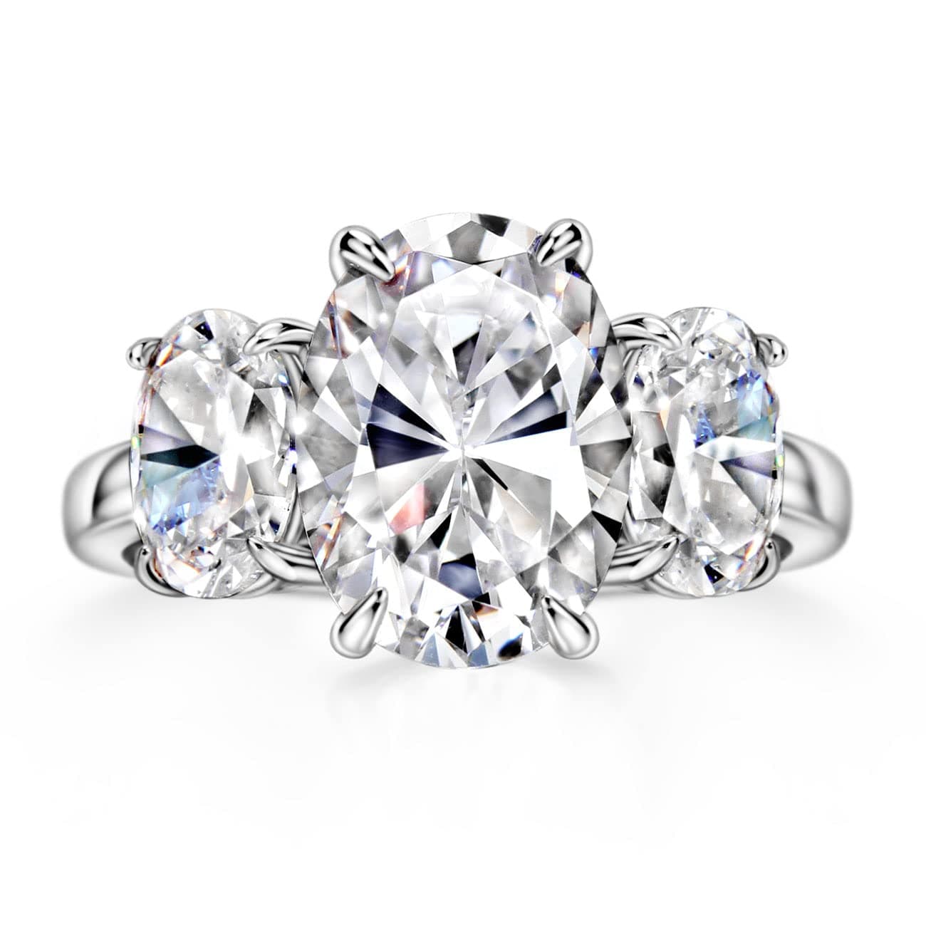 S925 Oval Cut 3-Stone Engagement Ring 5.6cttw Cubic Zirconia Wedding Promise Ring