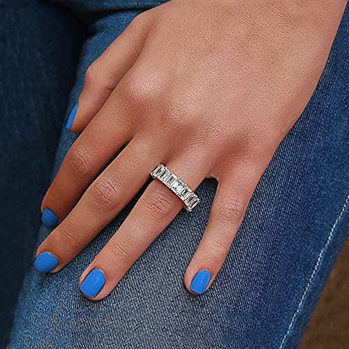 Savlano 18K White Gold Plated CZ 4x4MM Square Eternity Ring for Couple