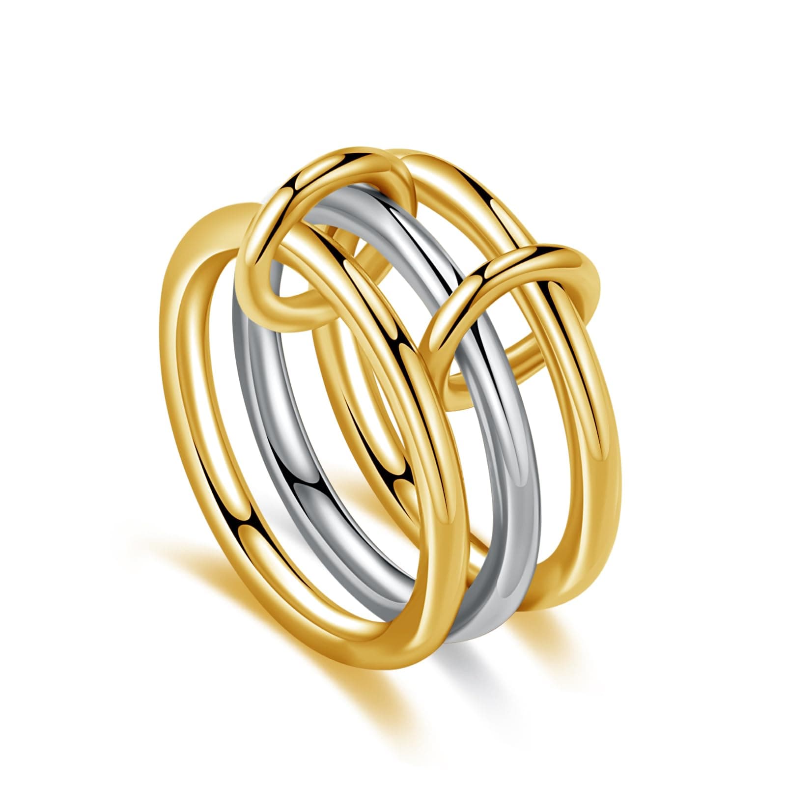 Interlocking Gold & Silver Maximalist Cubic Zirconia Ring for Women Men