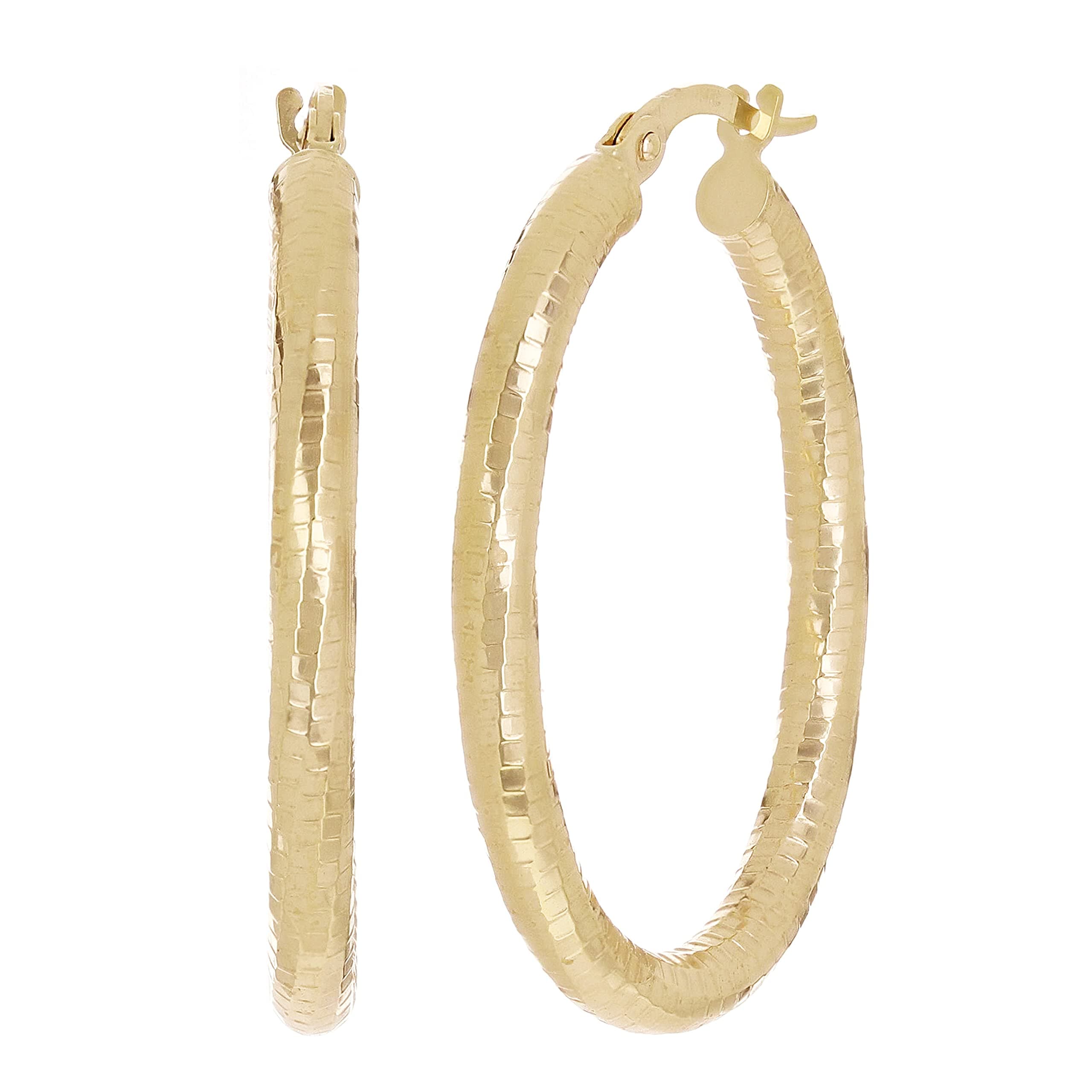 Direct Italian 14k Yellow Gold Honeycomb Hollow Oval Hoops 1.3" 3mm 2.2g