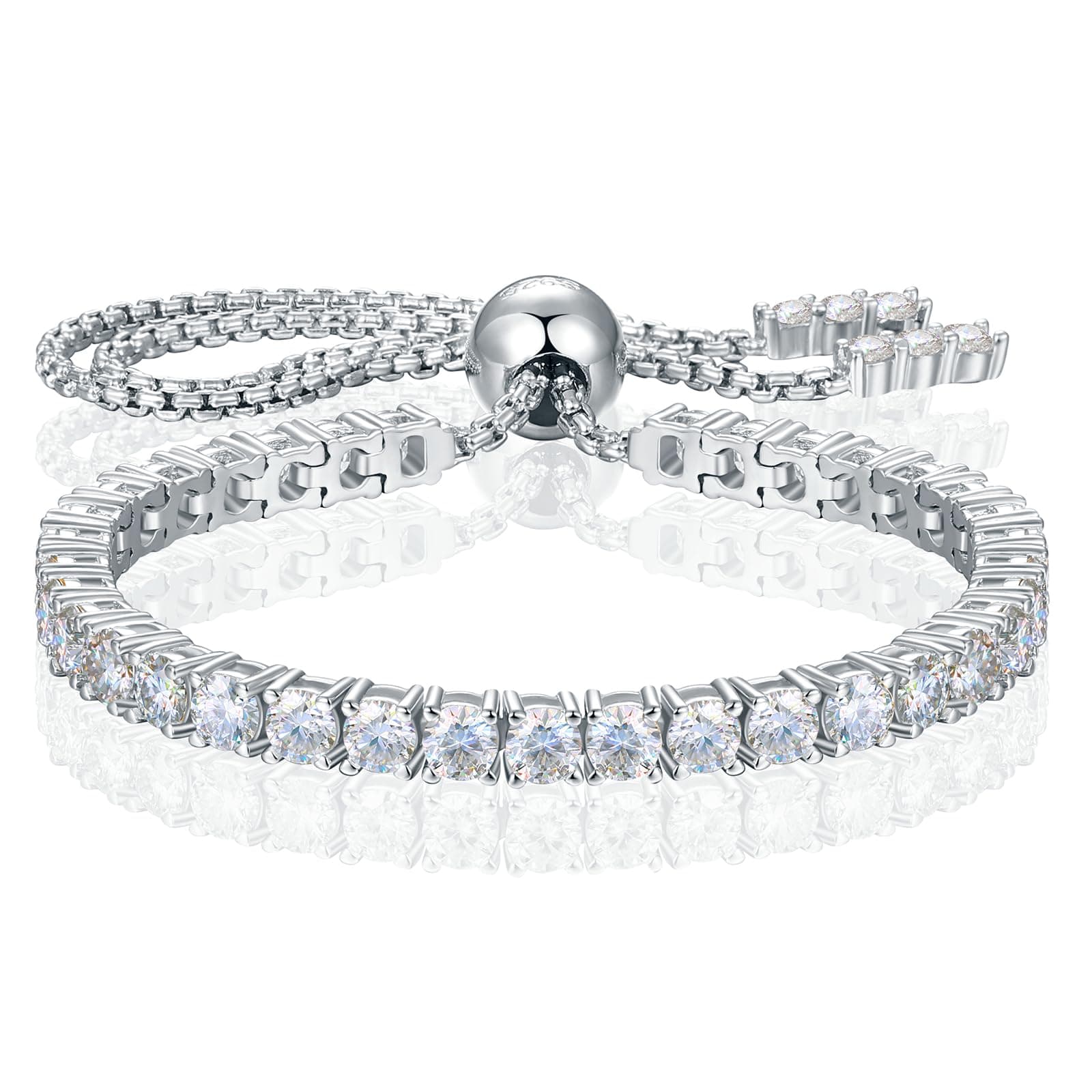 TUHE 1.52ct-7.76ct Adjustable 18K White Gold Plated Moissanite Tennis Bracelet