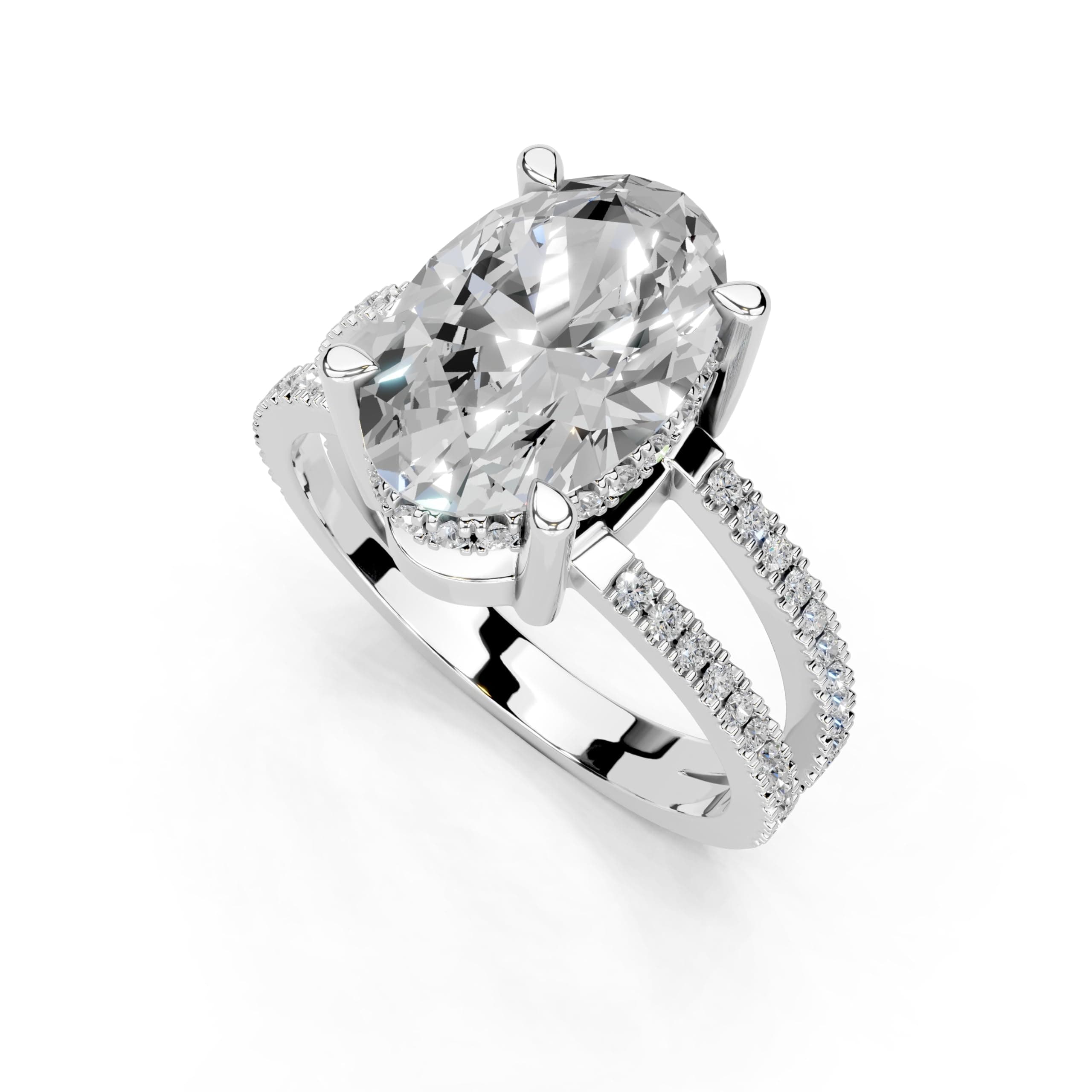 14K Gold Platinium Pave Split Shank Oval Lab Grown Diamond Engagement Ring (1.0-5.0 Ct)