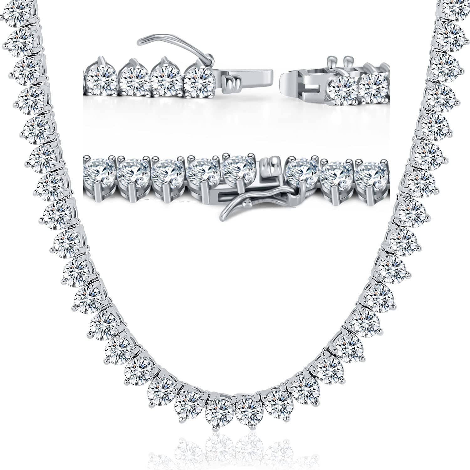 MOFEIJEWEL 18K White Gold Plated 5A Cubic Zirconia Tennis Necklace