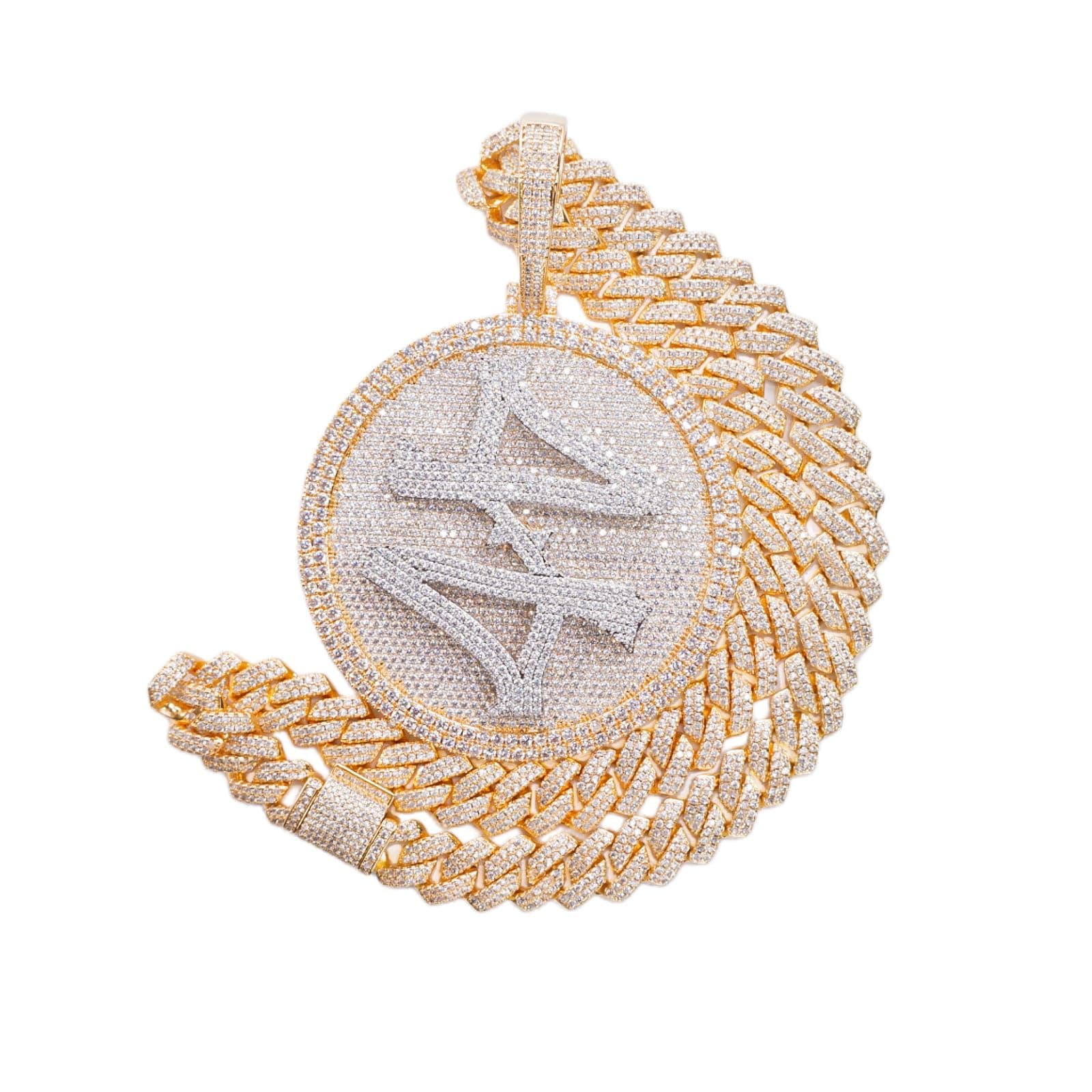 ICEDIAMOND 14K Gold Plated Hip Hop Rotating Medal Pendant with Cubian Link Chain, Super Sparkling CZ Necklace for Men