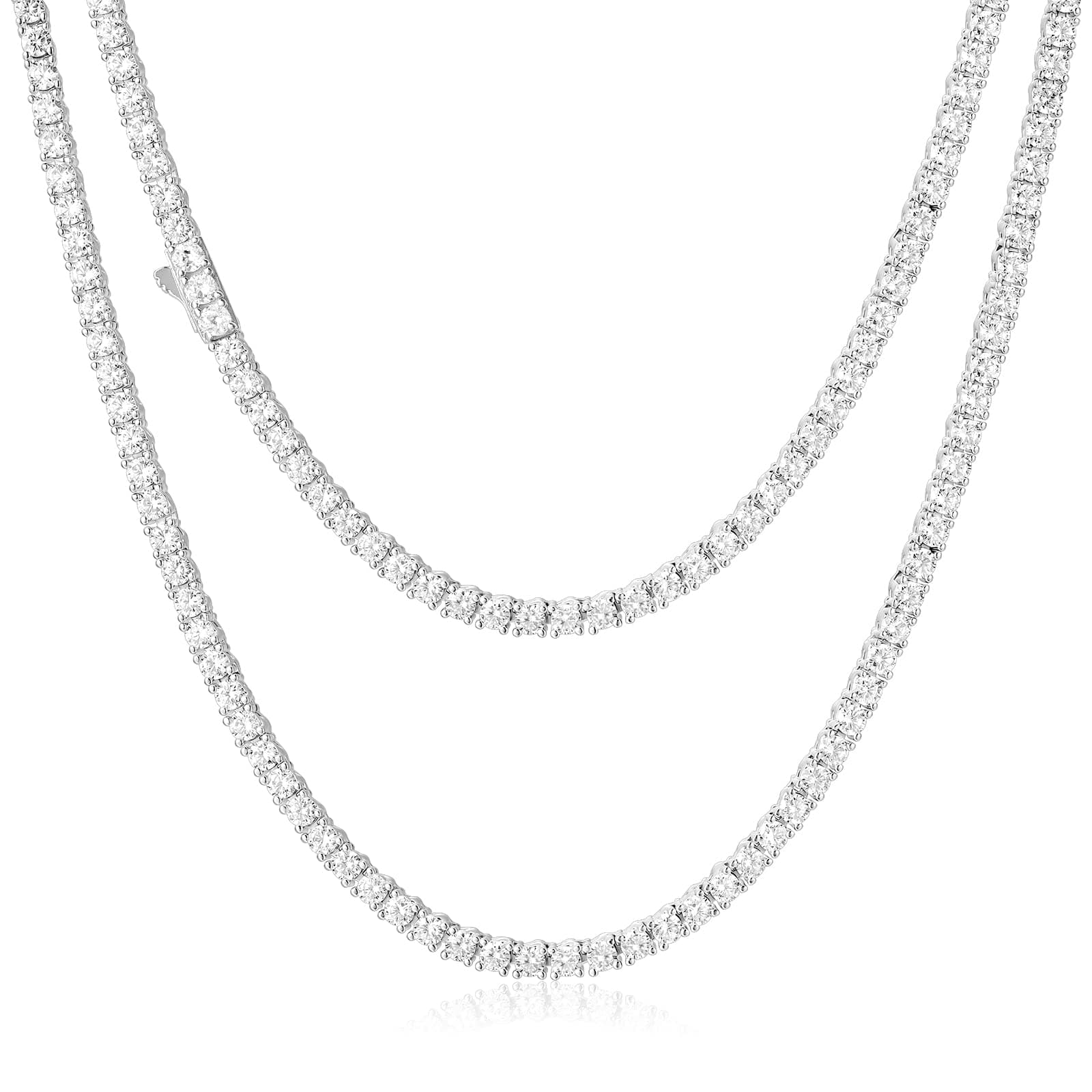 Luxfine 14K White Gold Plated 3mm Tennis Necklace, 5A+ Cubic Zirconia Choker