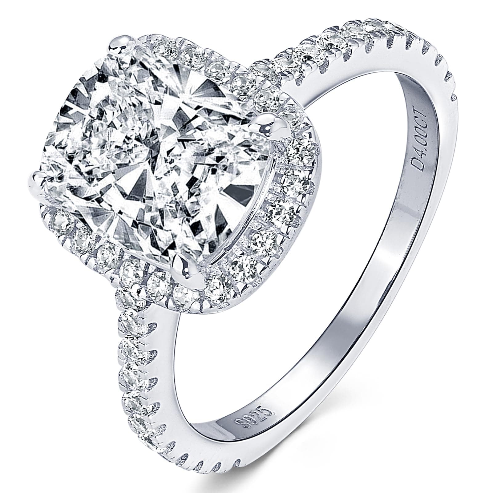 EONFUN D Color VVS1 Moissanite Engagement Ring with 4CT Cushion Cut Halo