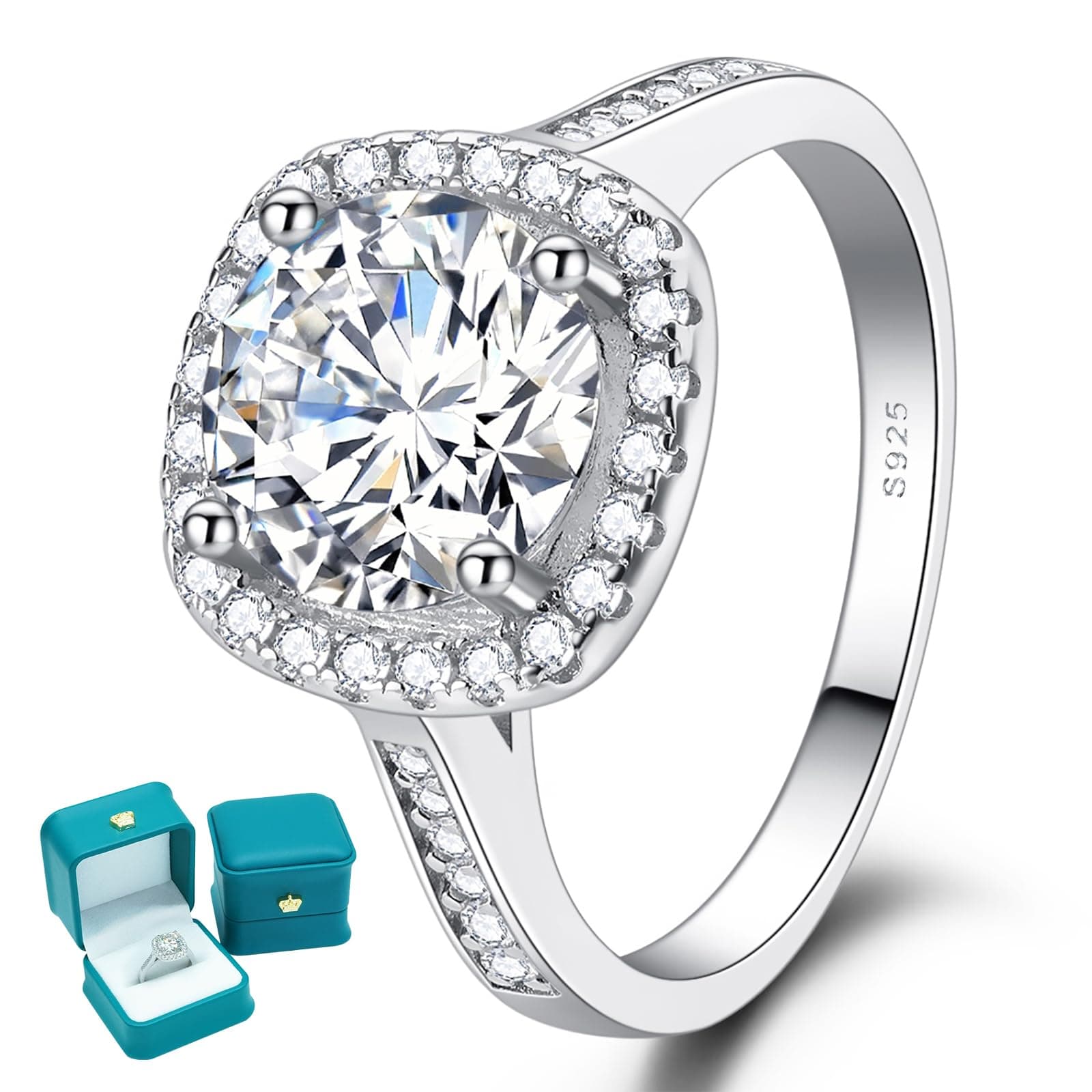 LuluRell Moissanite Promise Rings for Women, S925 Sterling Silver 6 Prong Solitaire D Color VVS1 Clarity Round Cut