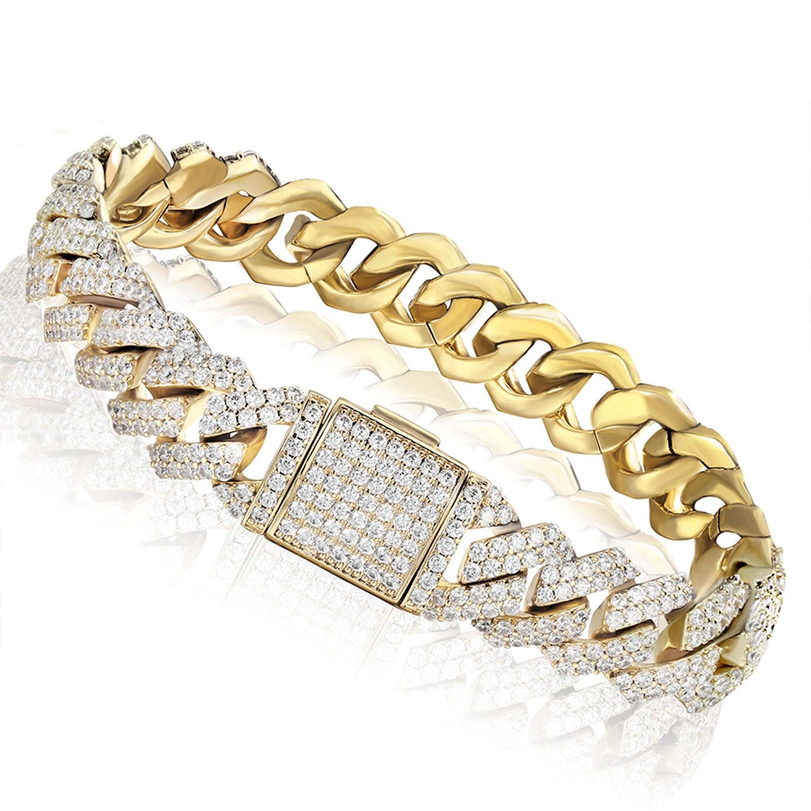 Luxfine 14K Gold Plated 12mm Cuban Link Iced Out Jewelry for Men & Women