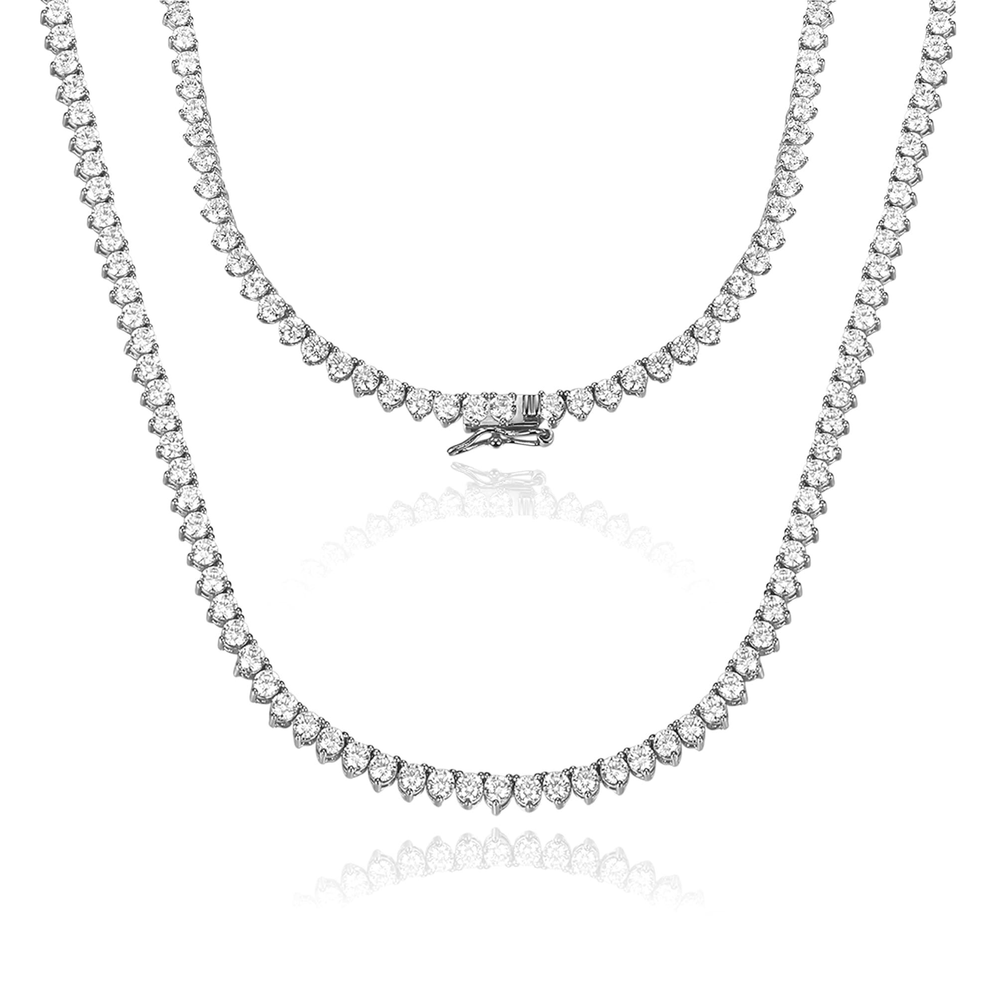 Gemsme 18K Gold Plated 3 Prong 3.0MM Round CZ Classic Tennis Necklace for Women