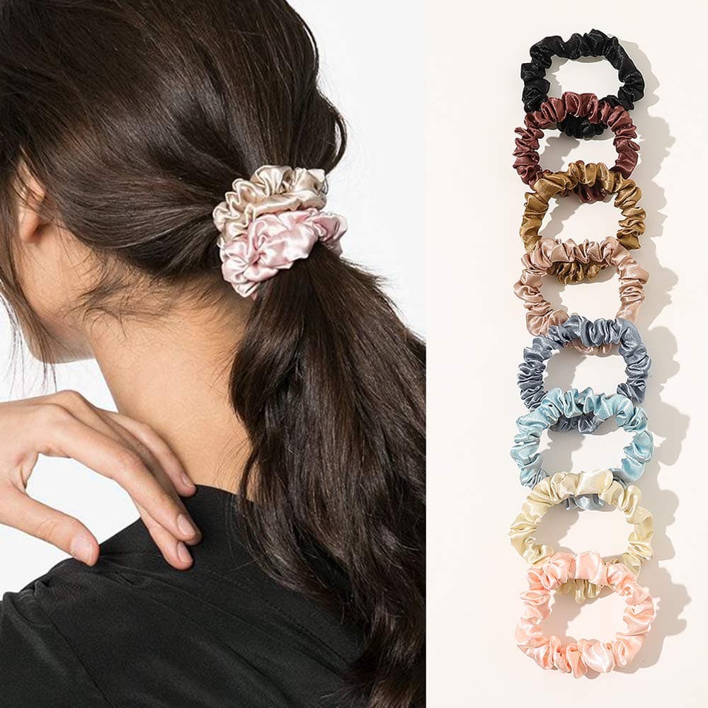 Elastics Ponytail Holder Scrunchies - Silk Satin Hair Ties for Thick Curl Hair